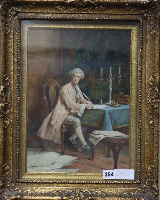 A.J. Edward Goodall, watercolour, portrait of a seated gentleman 35 x 25cm.